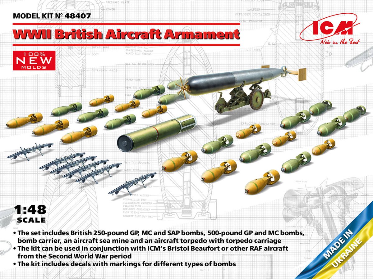 1:48 ICM 48407 WWII British Aircraft Armament Plastic kit