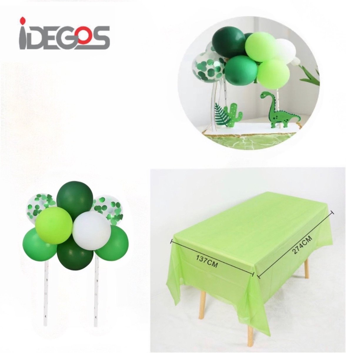 IDEGOS Cake topper - Taart topper - Cake topper ballonnen - Ballonnen - Taart versiering - Feest versiering - Verjaardag versiering - Tafelkleed - 137 x 274 cm - Groen - 9 stuks - 5 inch - 12 cm