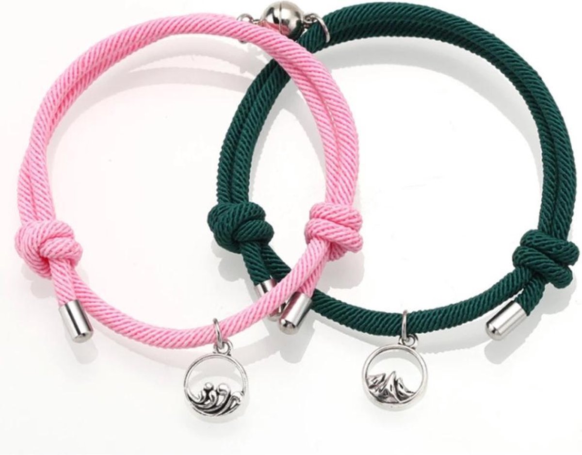 Armband set met magneet - Koppel armband - Groen - Roze - Armband dames - Armband heren - Romantisch cadeau - Vriendschap armband