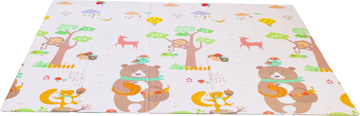 IKIDO Speelmat - Kruitmat voor Baby - Antislip - Waterdicht - Speelmatten Opvouwbaar - Dubbelzijdig te gebruiken - met Maataanduiding - Kleurrijk - Kindercadeaus - Dieren en Bomen - 180x200cm