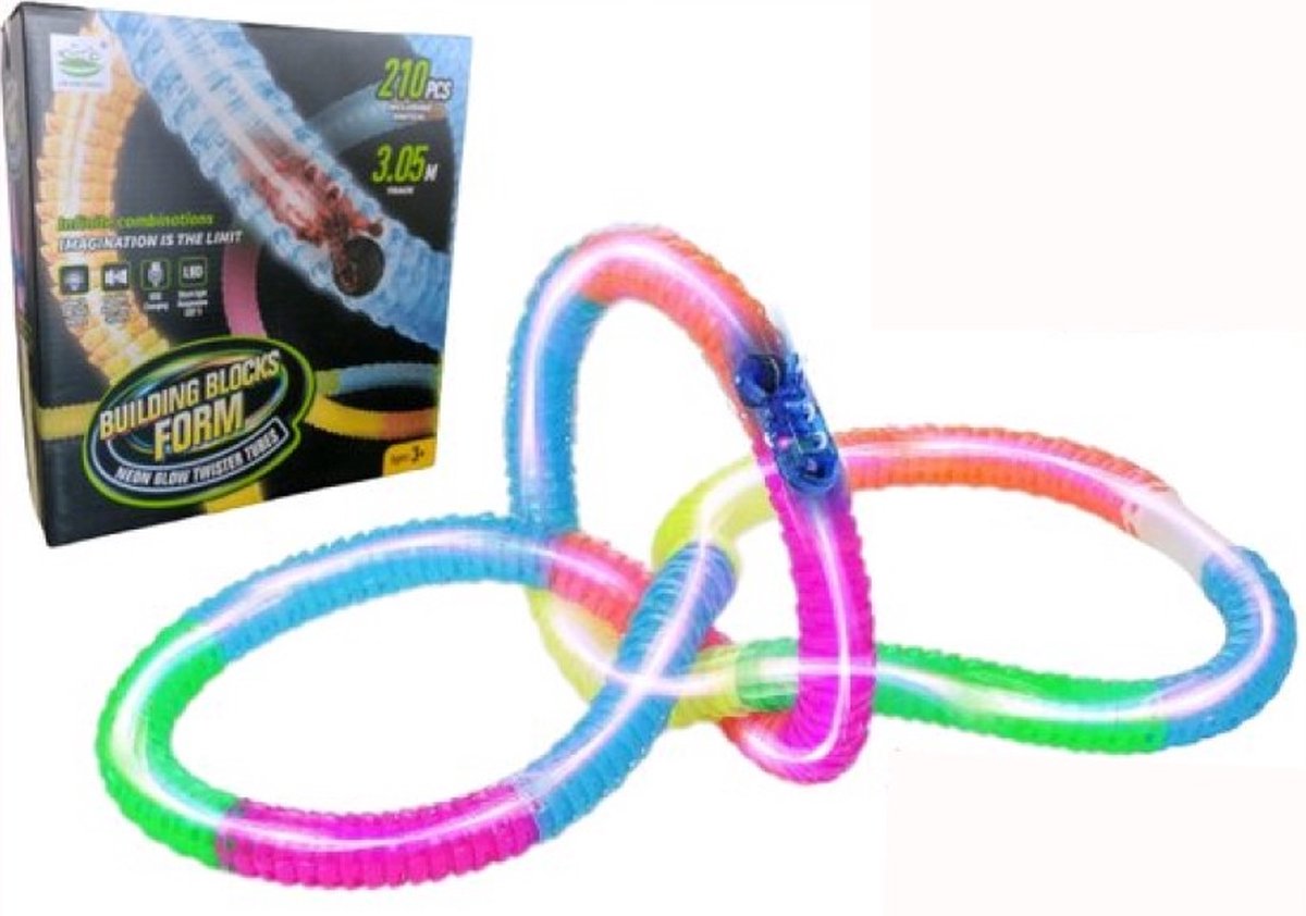 Changeable 210 Delig Tube Tracks - Buizen   - Glow In The Dark - Flexibele Tracks - Racen - Bouw je Eigen baan - 210 Delig