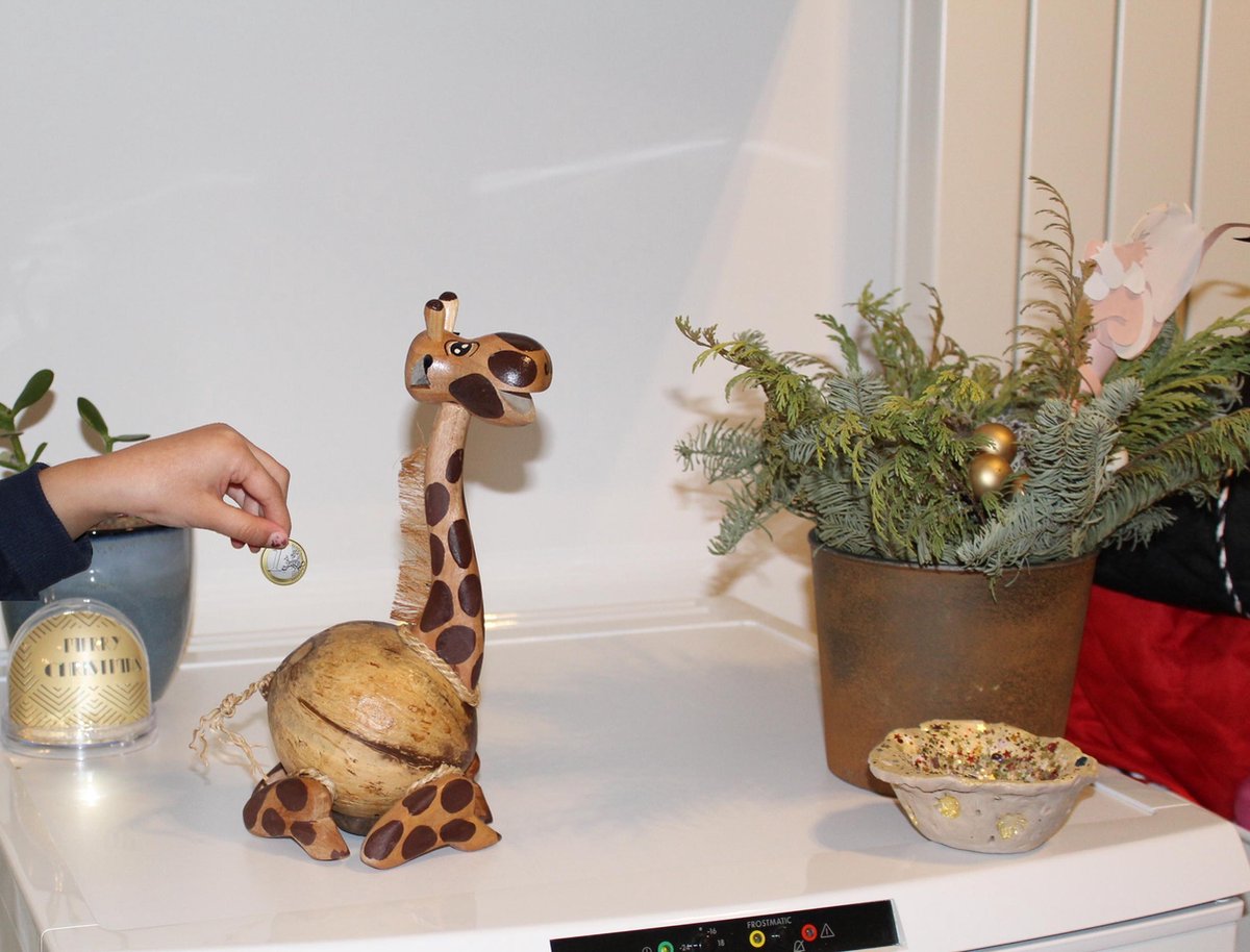 Handgemaakte duurzame kokosnoot spaarpot giraffe - Eco-Friendly Handmade coconut piggy bank giraffe