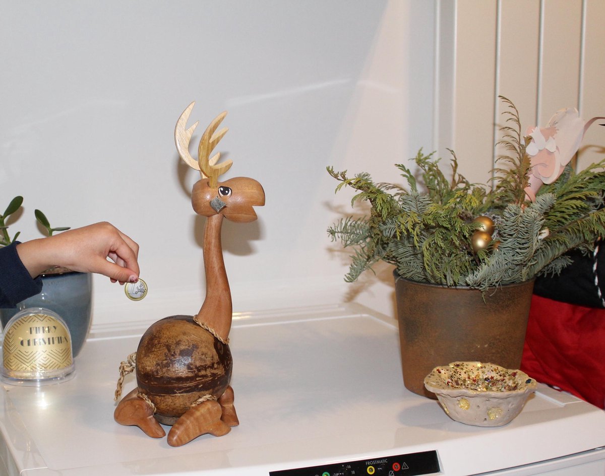 Handgemaakte duurzame kokosnoot spaarpot hert - Eco-Friendly Handmade coconut piggy bank deer