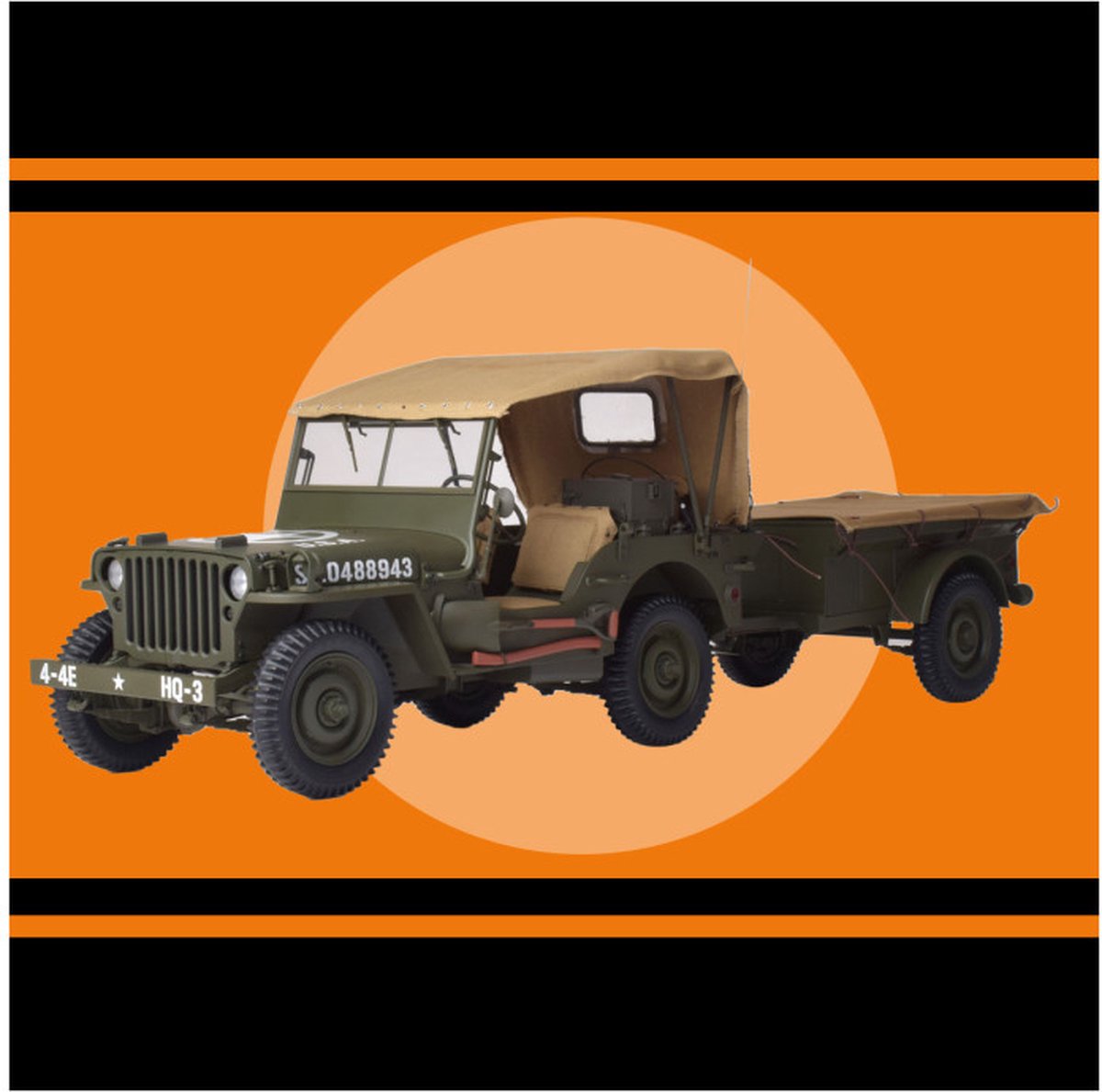 1:8 IXO Collections 008 Willys Jeep met Trailers Metal kit