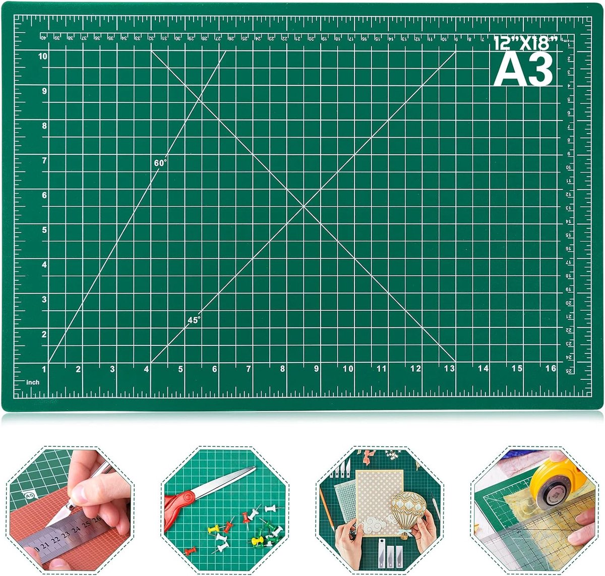  ® Dubbelzijdige Rotierende Naaimat – 12 x 18 Inch – 5 Laags Snijplank voor Precisie Snijden en Naaien