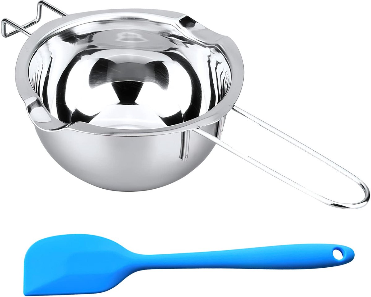 ® Hoogwaardige Roestvrijstalen Smeltkom met Blauwe Spatel voor Chocolade en Kaarsen