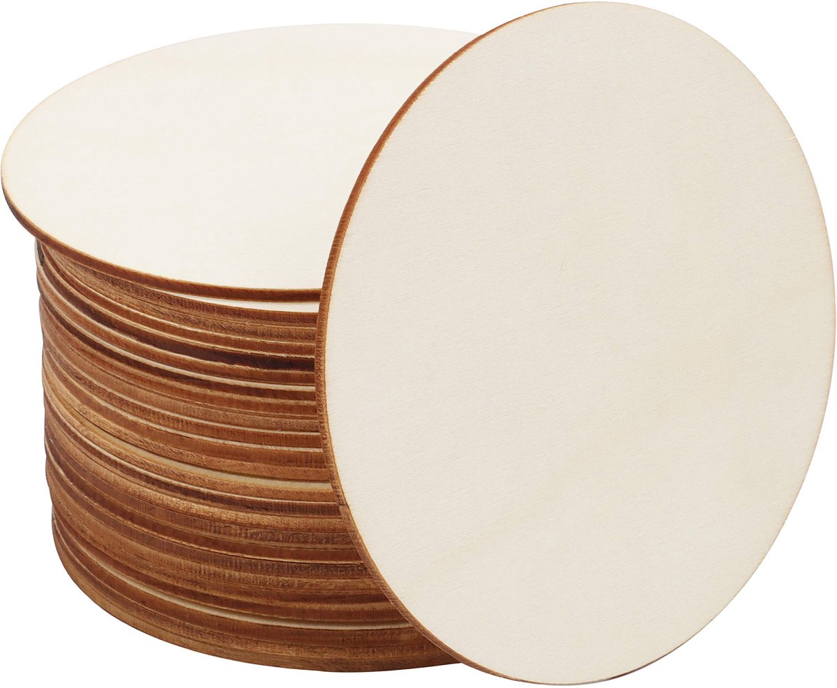 Ibenzoa® Ronde Houten Schijven voor Creatieve Decoratie en Knutselprojecten, 25 Stuks, 10 cm Diameter, 2 mm Dikte