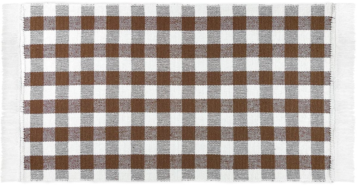 Ibenzoa® Stijlvolle en Wasbare Keukenloper in Bruin Geruit Design van 100% Katoen, 50 x 100 cm