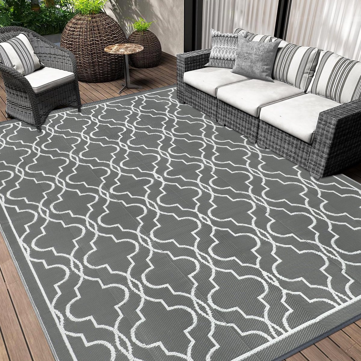 Ibenzoa® Weerbestendig omkeerbaar buitentapijt met lichtgewicht ontwerp voor terras en tuin