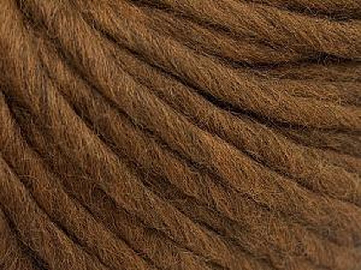 Breiwol kopen kleur bruin – Australische 100% dikke wol breien met breinaalden dikte 10 – 12 mm. – knitting yarn pakket 4 bollen van 100gram