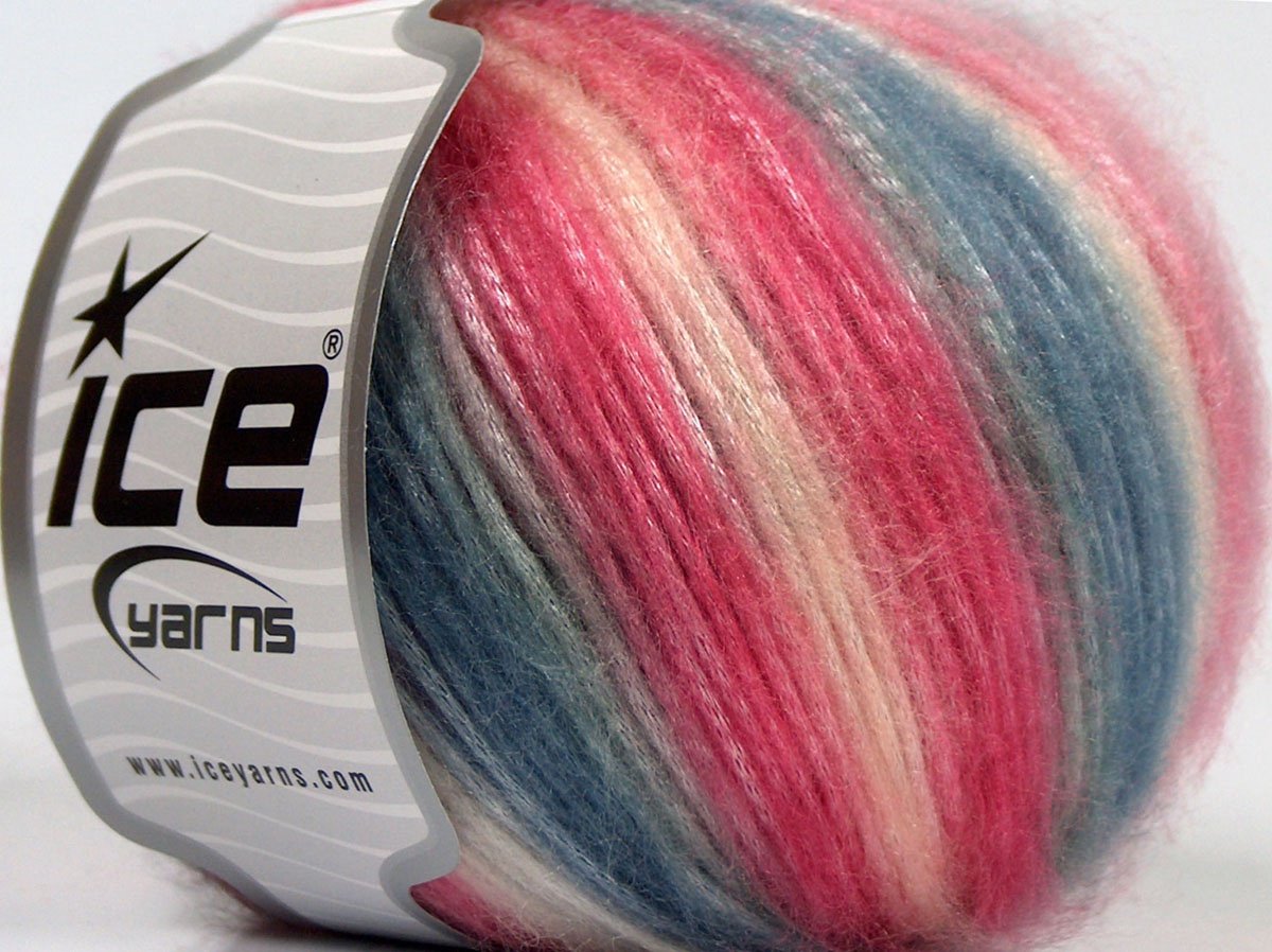 Ice yarns breigaren acryl/polyester 8 x 50gram – breiwol gemeleerd roze/blauw tinten – haken of breien met pendikte 5mm en per bol looplengte 115 meter