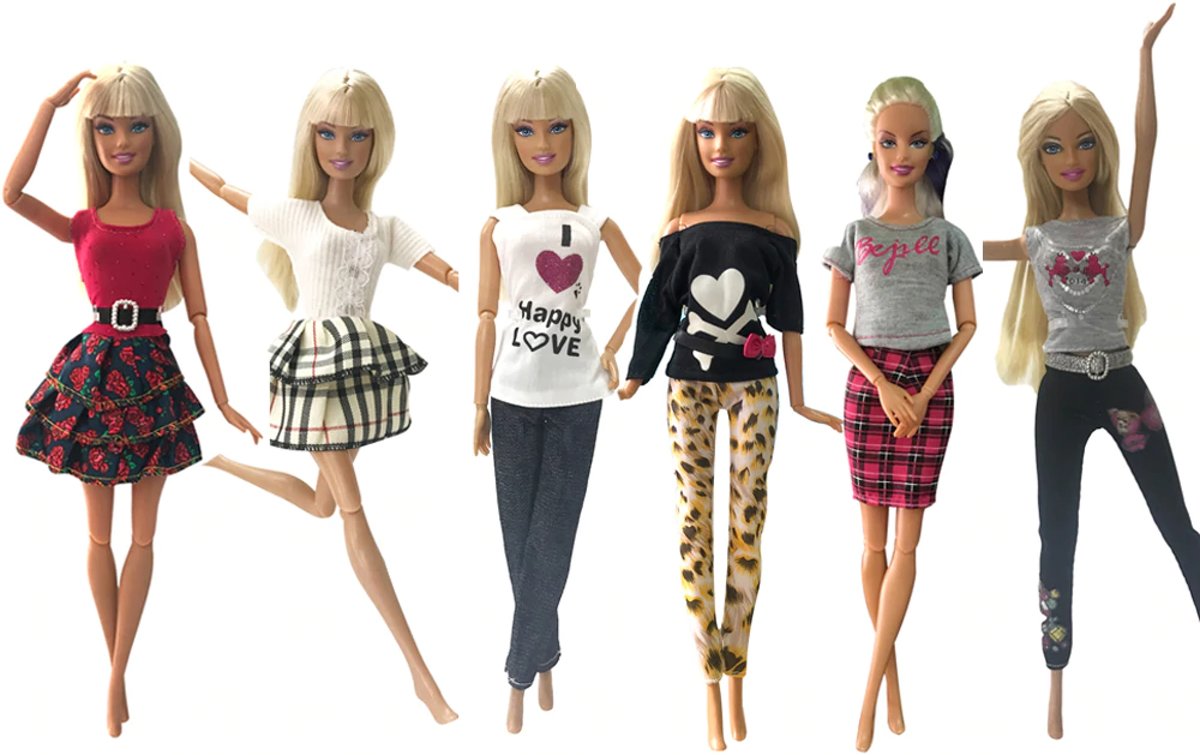 6 set barbiekleding - (de nieuwste) - 6 fashion outfits voor modepoppen - poppenkleding - barbiepoppen - barbie jurken -  rokjes - fashion - 6x set barbie kleding - rokjes, leggings, shirts - casual fashion voor je barbiepop