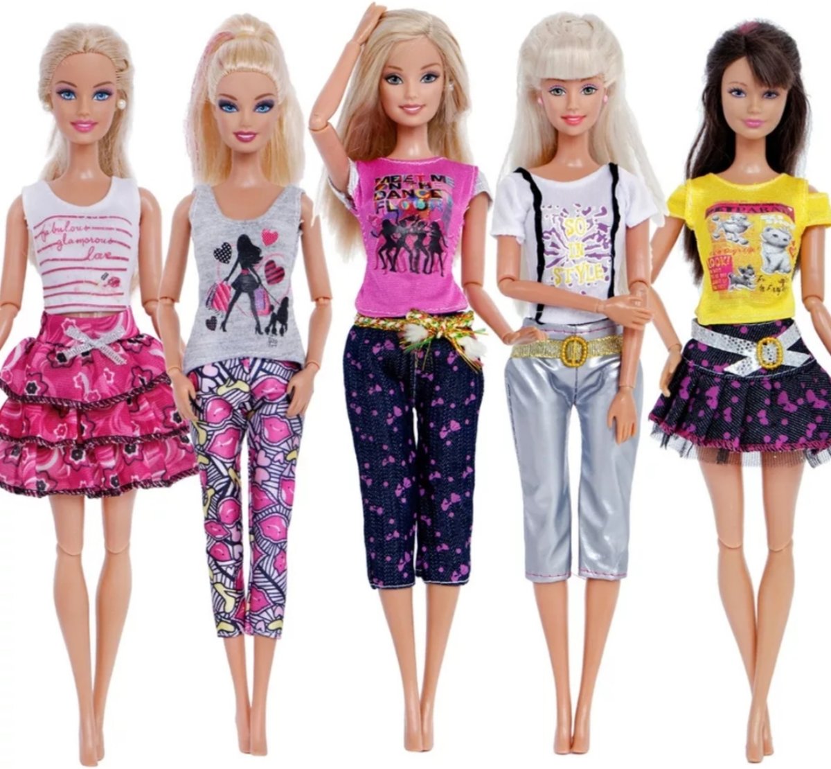 Barbiekleding - 5 fashion outfits voor modepoppen - poppenkleding - barbiepoppen - barbie jurken, rokjes, fashion - Reviews 5x set barbie kleding - Rokjes, leggings, shirts - Casual Fashion voor je barbiepop.