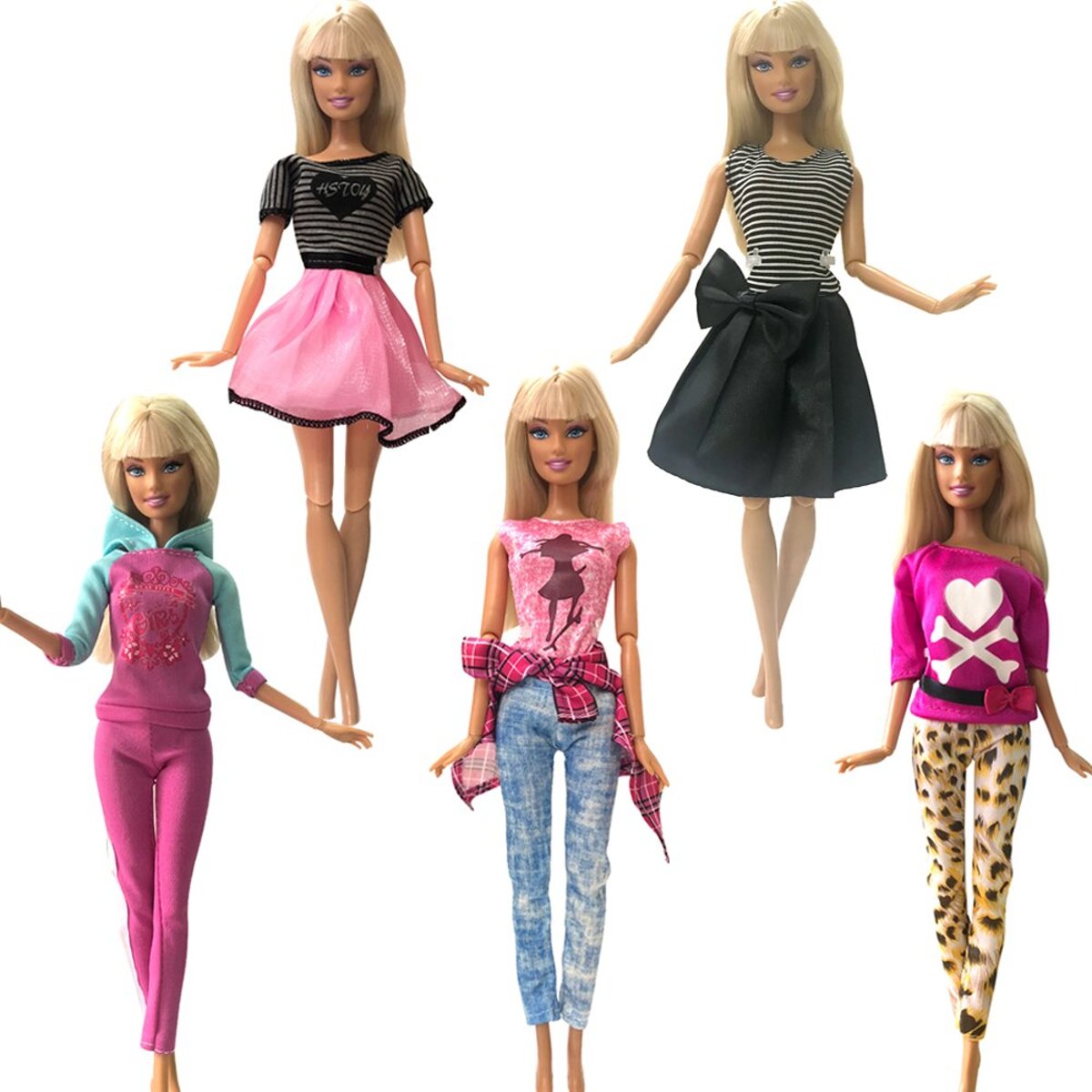 barbiekleding - (de nieuwste) barbie kleding set- 5 fashion outfits voor modepoppen - poppenkleding - barbiepoppen - barbie jurken, rokjes, fashion - reviews 5x set barbie kleding - rokjes, leggings, shirts - casual fashion voor je barbiepop.