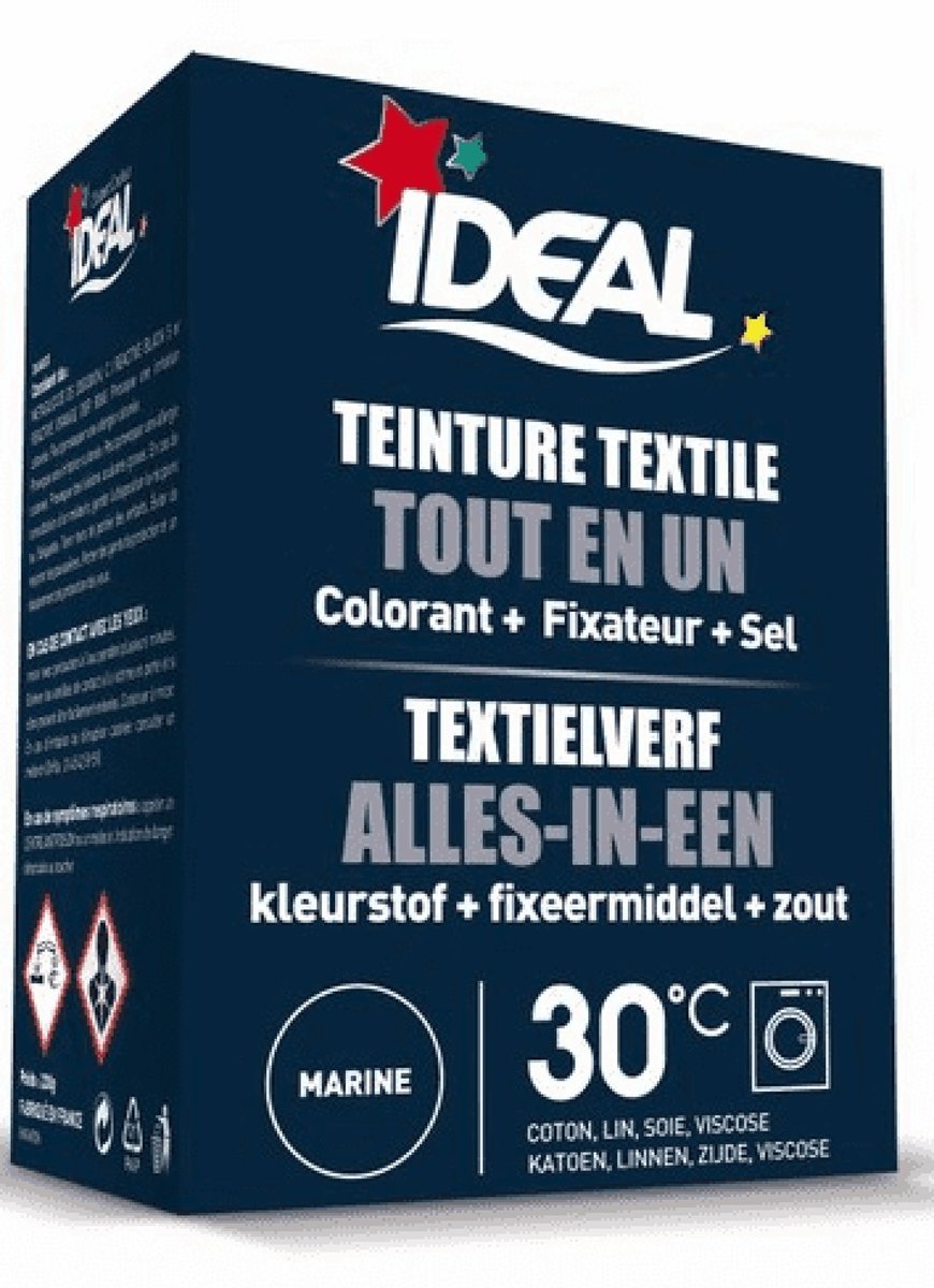 Ideal Textielverf, Marine Blauw, Alles in één, kleurstof + Fixeermiddel + Zout