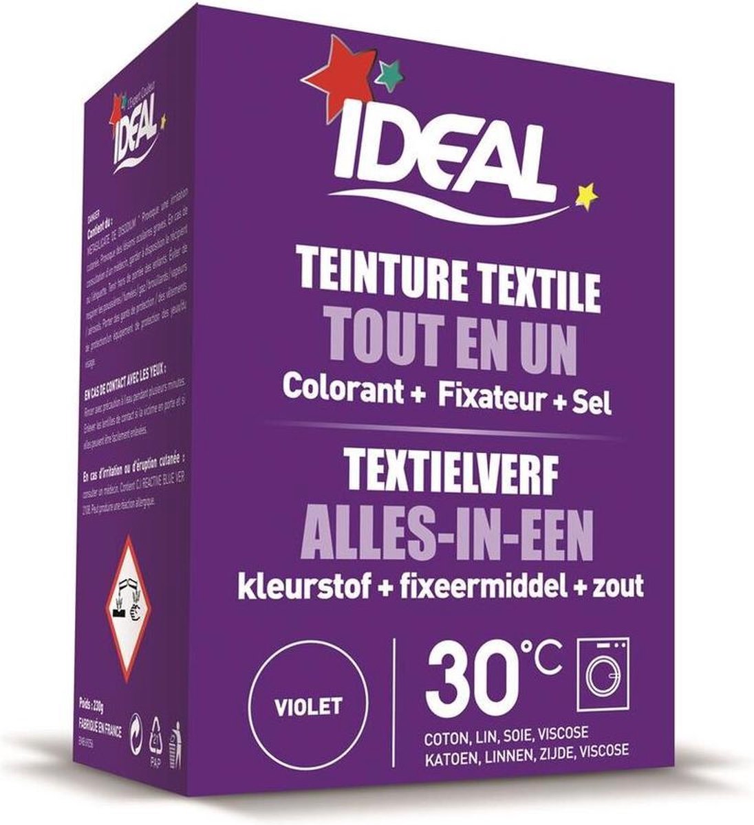 Ideal textielverf Paars - 230 gram - Wasmachine - Alles in 1 - 30ºC - Eenvoudig en milieuvriendelijk in gebruik