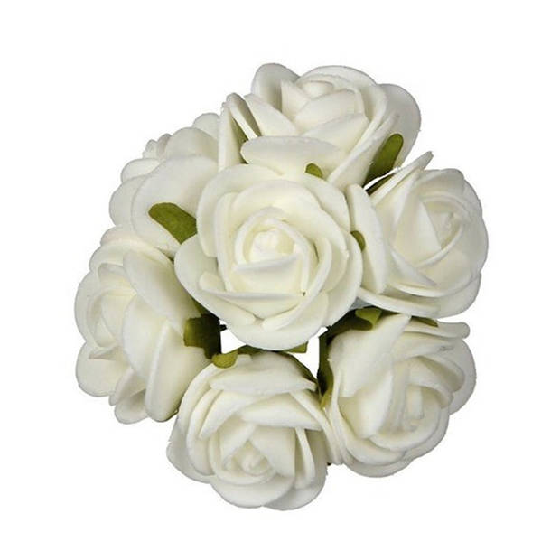 Ideas4seasons Decoratie roosjes foam - bosje van 7 - wit - Dia 6 cm - Hobbydecoratieobject