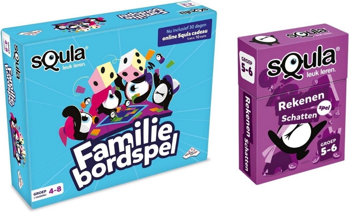 Educatieve spellenbundel - Squla - 7 tot 12 jaar - Familiebordspel & Rekenen Kaartspel