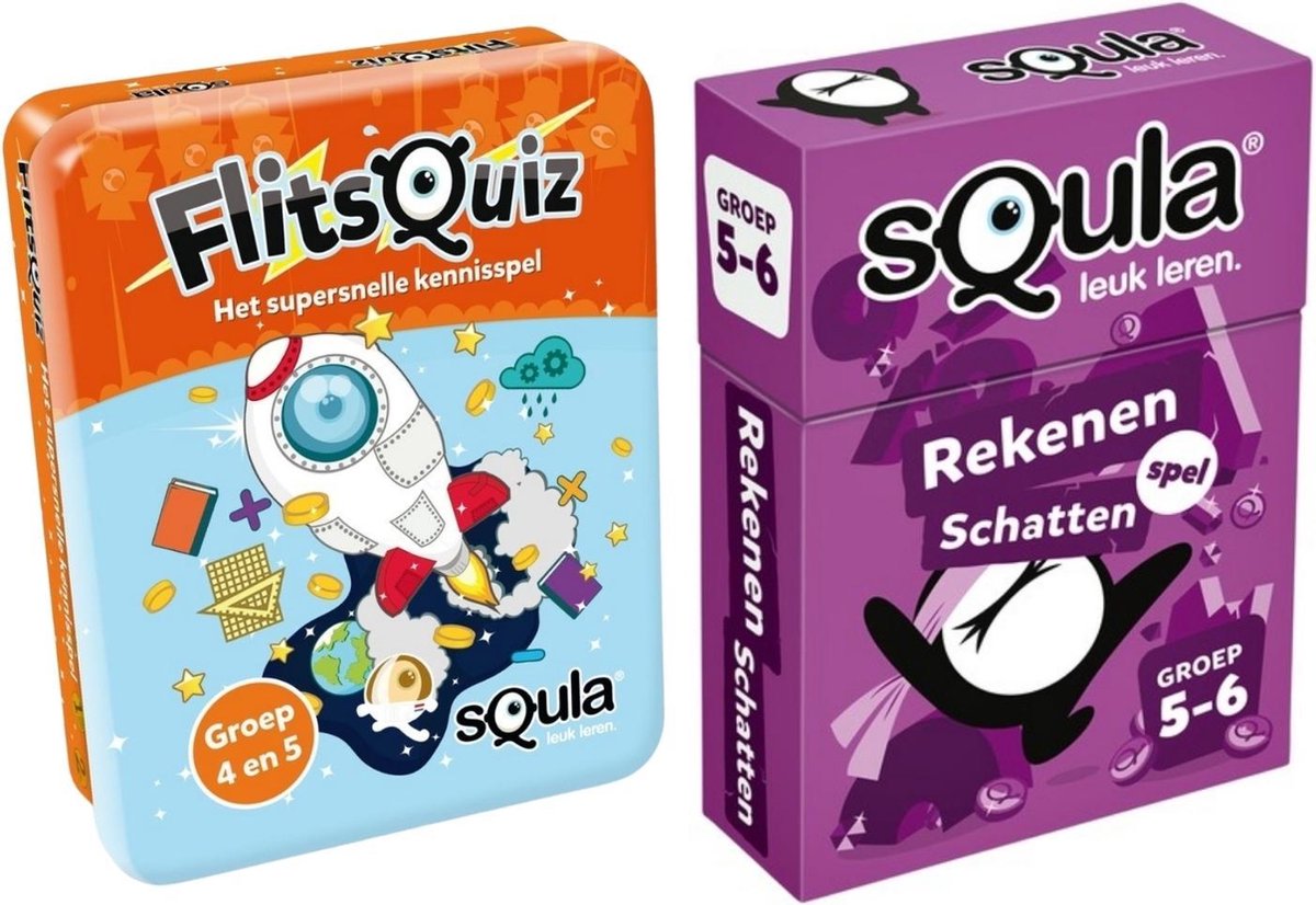 Educatieve spellenbundel - Squla Kaartspel - 2 stuks - Flitsquiz Groep 4 5 & Rekenen (Groep 5&6)