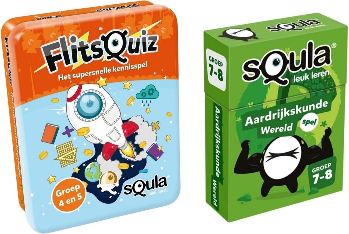 Educatieve spellenbundel - Squla Kaartspel -2 stuks- Flitsquiz Groep 4 5 & Aardrijkskunde (Groep7&8)