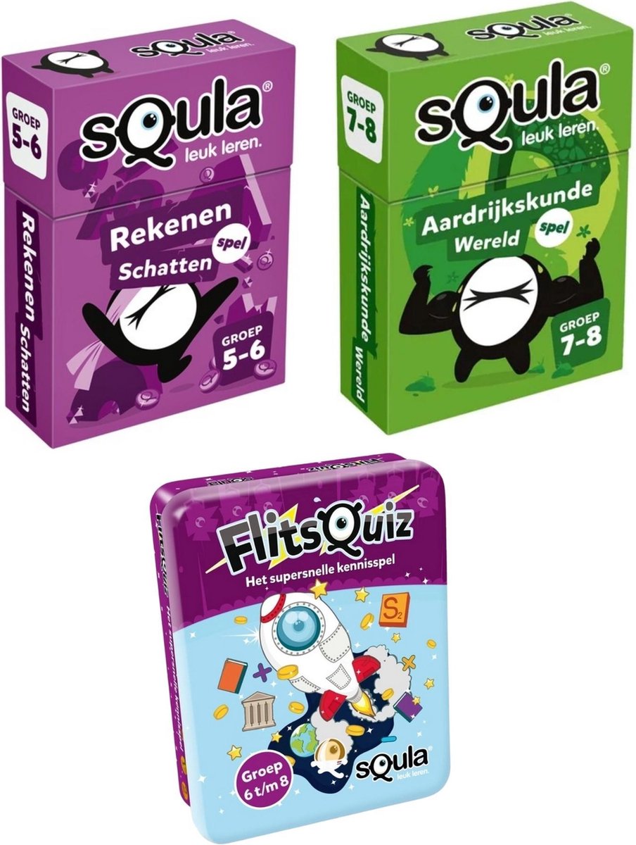 Educatieve spellenbundel - Squla Kaartspellen - 3 stuks - Groep 5 t/m 8