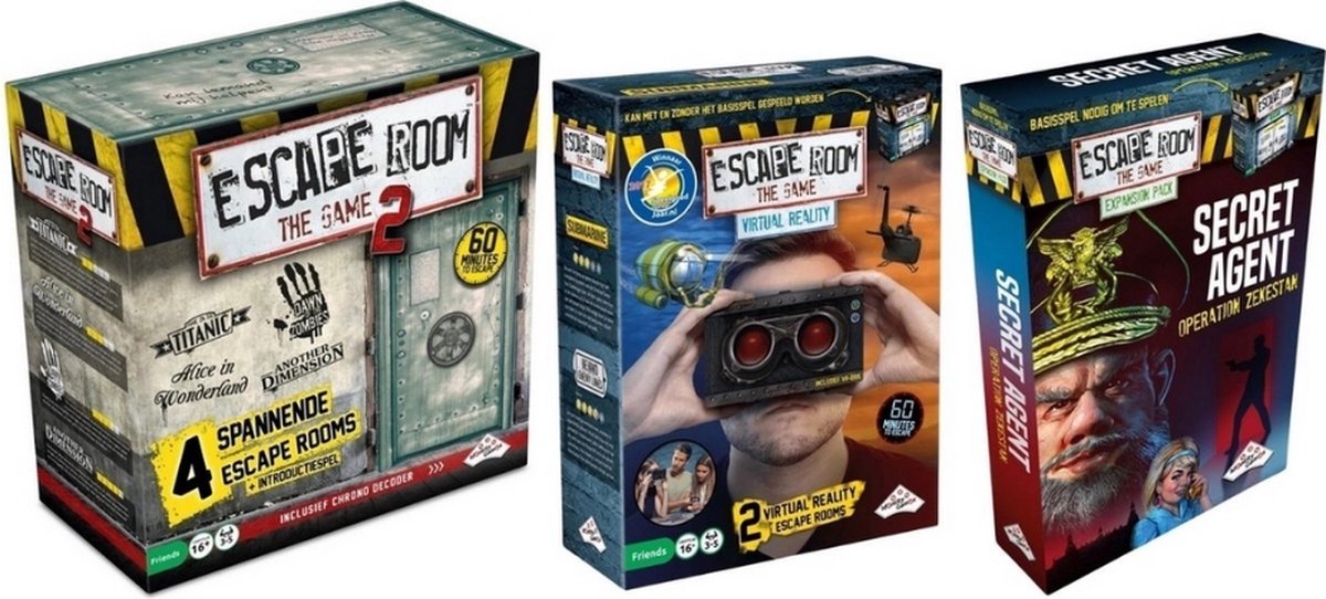 Spellenbundel - 3 Stuks - Escape Room - Basisspel 2 & Uitbreidingen Secret Agent & Virtual Reality VR