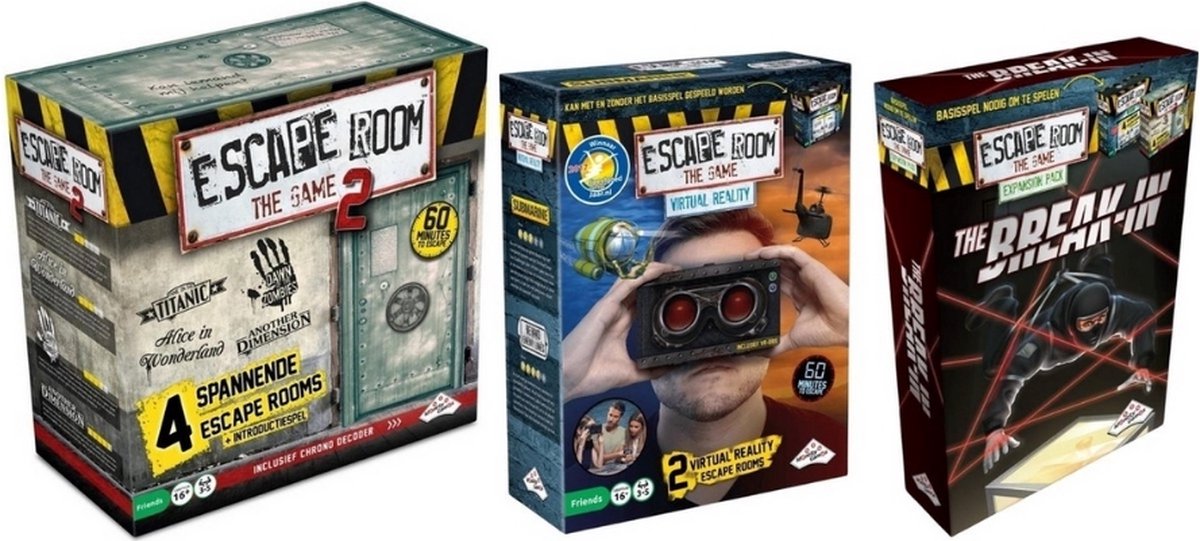 Spellenbundel - 3 Stuks - Escape Room - Basisspel 2 & Uitbreidingen The Break-in & Virtual Reality VR