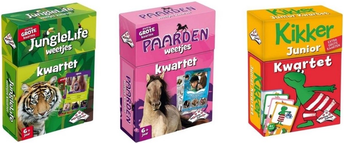 Spellenbundel - Kwartet - 3 stuks - Junglelife Kwartet & Paarden Kwartet & Kikker junior Kwartet