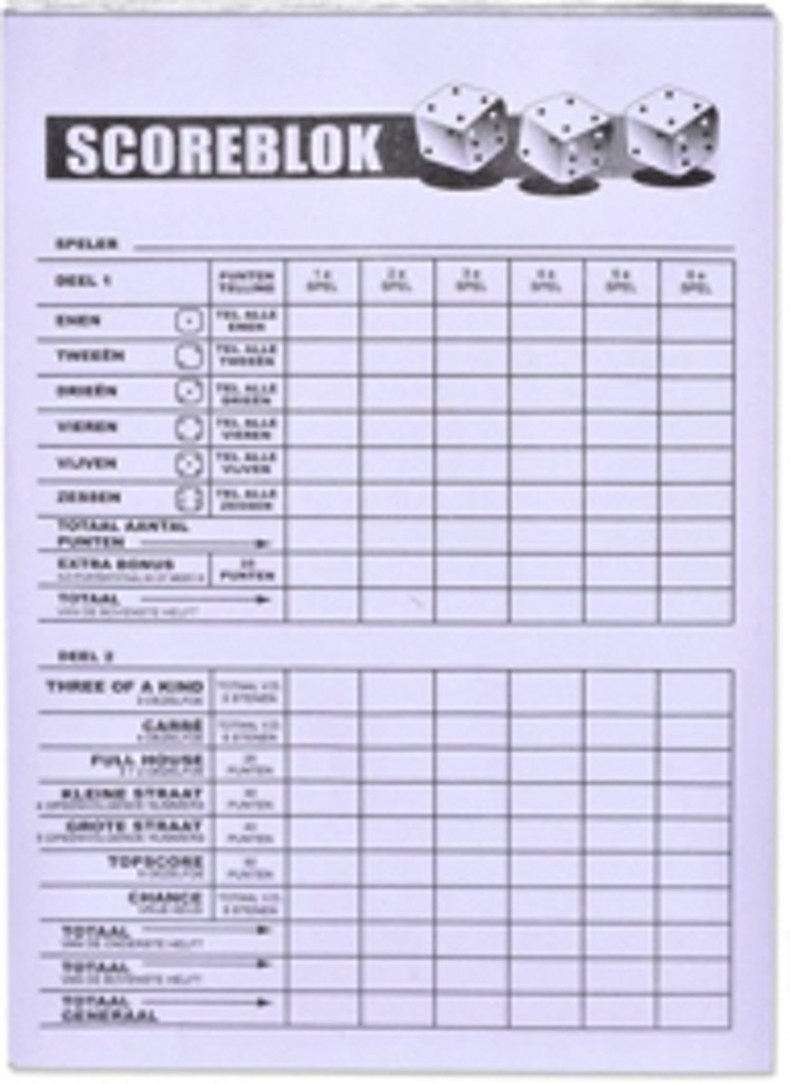 Yahtzee Scoreblok - 10 stuks