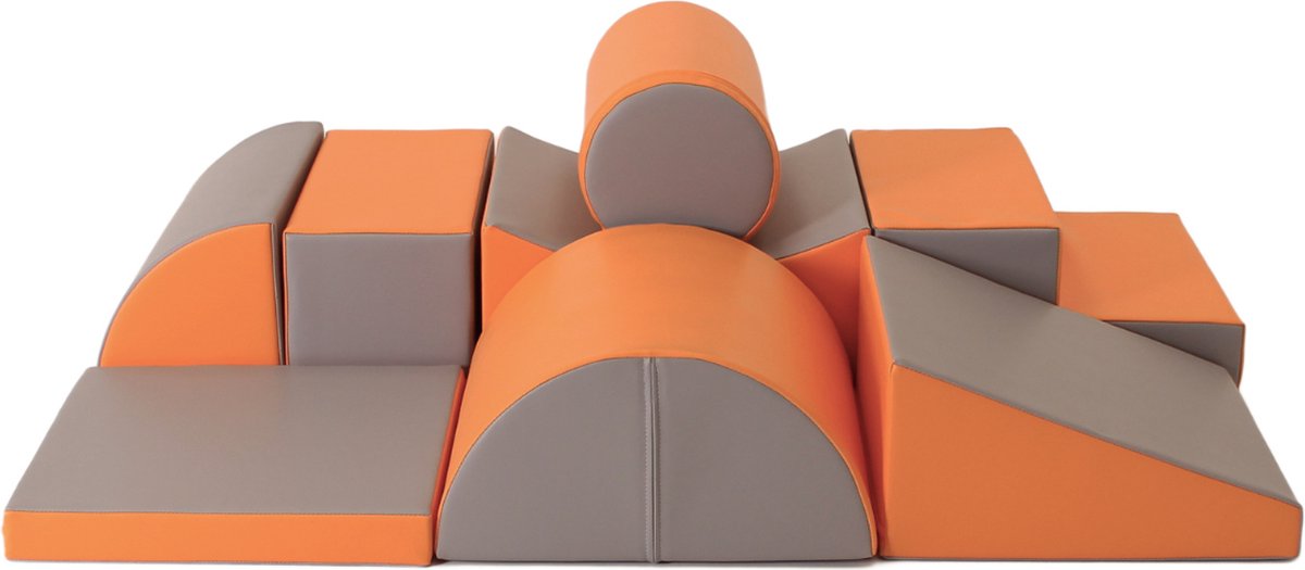 Iglu Foam blokken set - speelblokken - 8 delig - 20 cm hoog - grijs/oranje