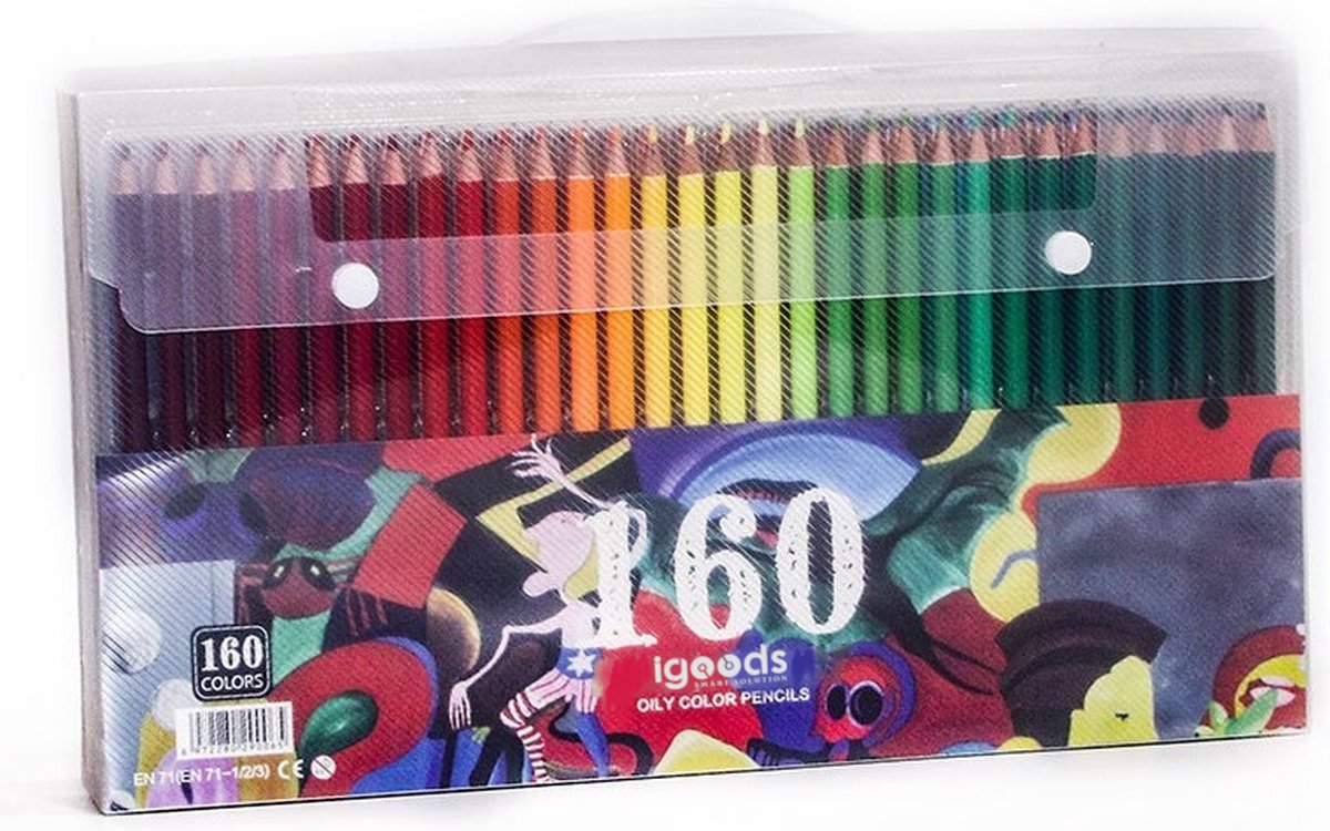 Igoods Kleurpotloden - Professioneel 160-delige Kleurpotloden Set - Vette Kleurpotloden Set - Olie Hb Tekening Schets - Tekenset Rijke & Levendige Kleuren - Kleurpotloden Genummerd - Stevige Opbergmap