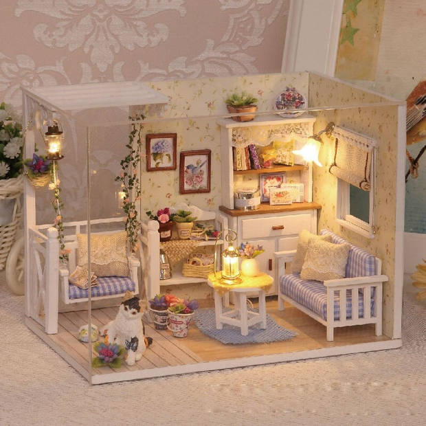 Ikonka DIY Modelbouw Woonkamer - Miniatuurhuisje Kitten Diary 17 cm - Miniatuur Bouwpakket