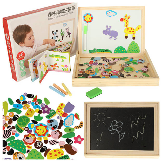 Ikonka Educatief Groot Multifunctioneel Bord - Magnetisch Bord Krijtbord Puzzel Dieren