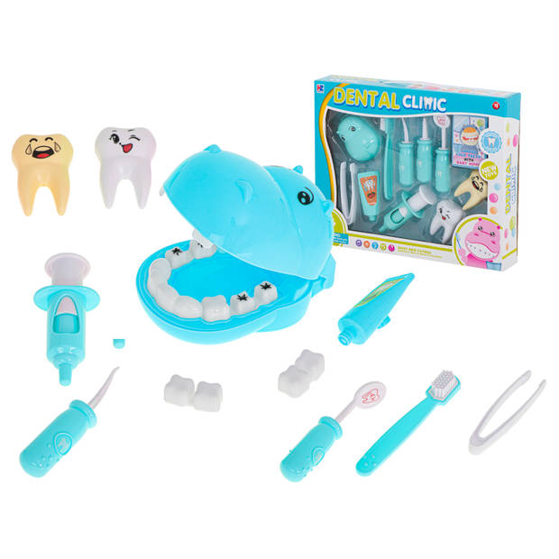 Tandarts medische Kit Blauwe Nijlpaard - Speelgoeddoktersset - Play Set - 13-Delig