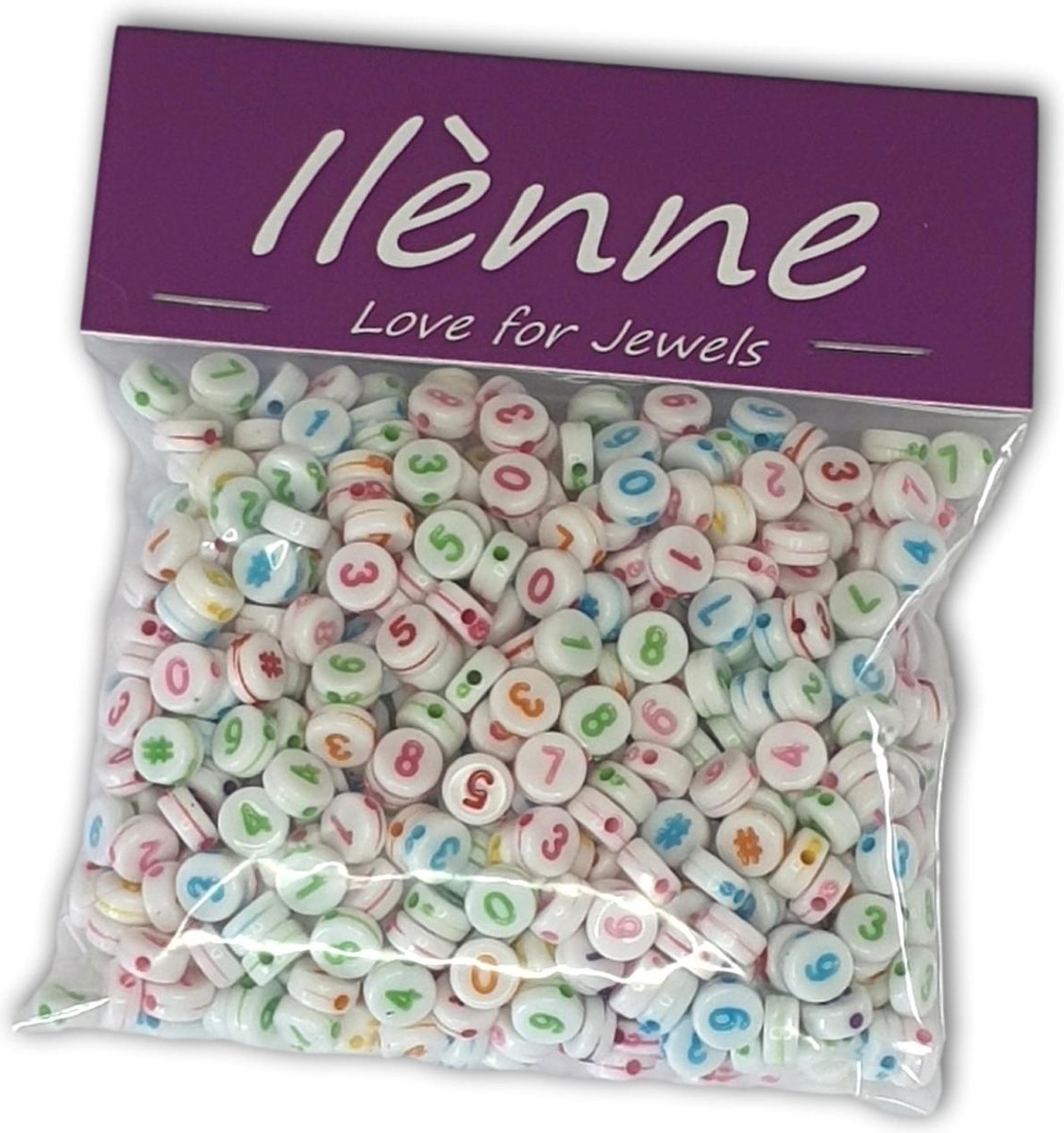 Ilènne - Cijferkralen - witte kralen gekleurde cijfers mix - Acryl - 8 mm - ca. 560 stuks