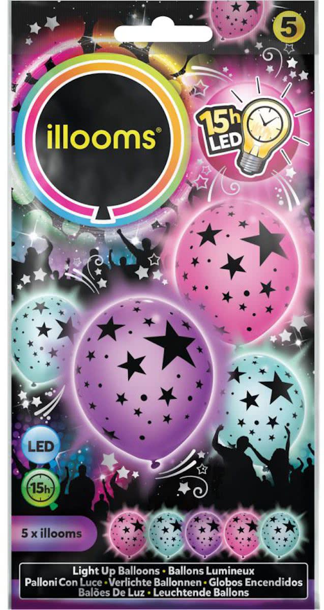 Illooms LED Ballonnen Mixed Stars - 5 Stuks