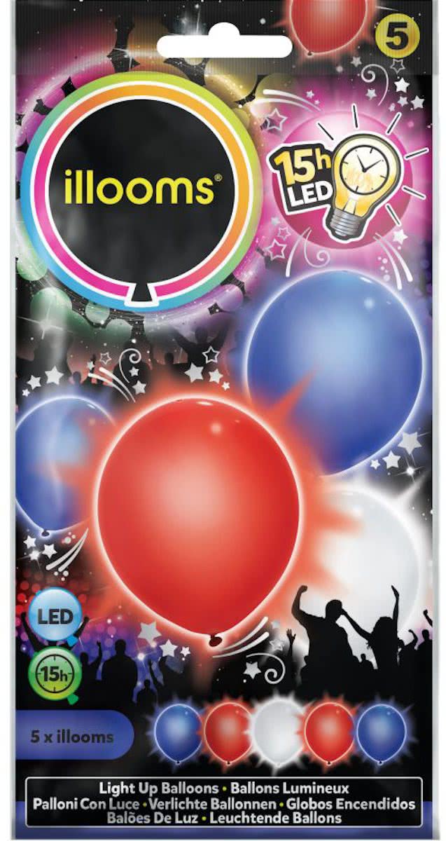 Illooms LED Ballonnen Rood, Wit & Blauw - 5 Stuks