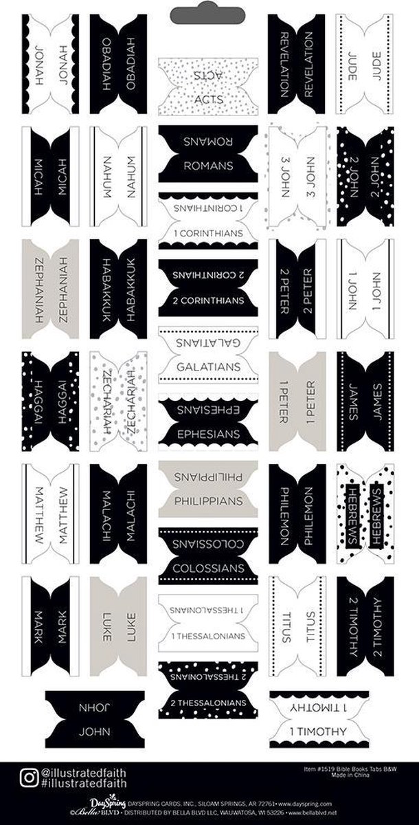 Bible book tabes B&W - Cardst stickers  Illustrated Faith - Basics