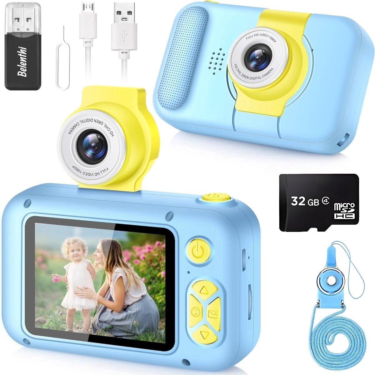  ® Digitale Kindercamera HD 1080p - Speelgoedcamera - 32GB micro sd kaart - Fototoestel Voor Kinderen - Blauw
