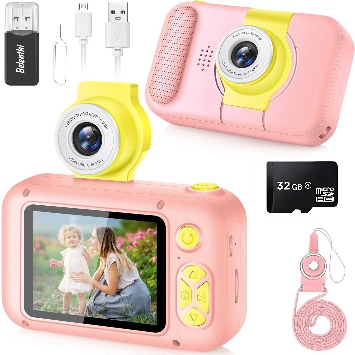  ® Digitale Kindercamera HD 1080p - Speelgoedcamera - 32GB micro sd kaart - Fototoestel Voor Kinderen - Roze