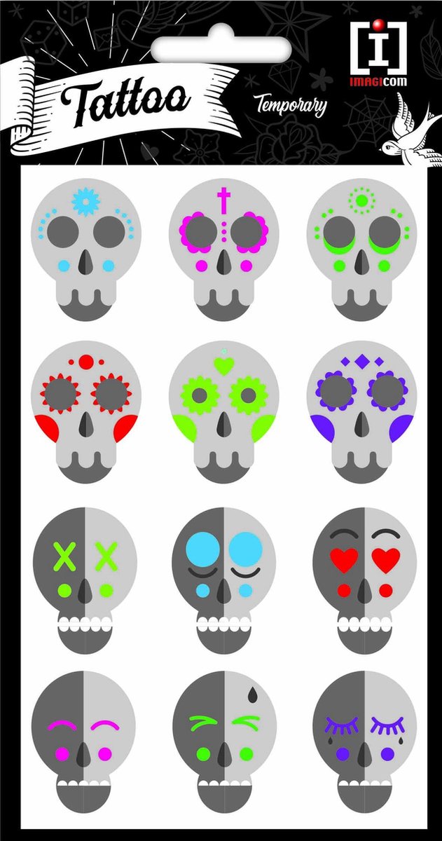   Stickervel Tattoo Skull Junior 19 X 10 Cm Pvc Grijs