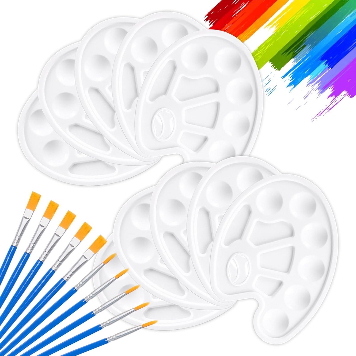 IMPERATORIS®   Kunststof – Verfpalet / Palet voor Schilderen – Verf Mengpalet – Voor Volwassenen en Kinderen – 10 Paletten en 10 Penselen