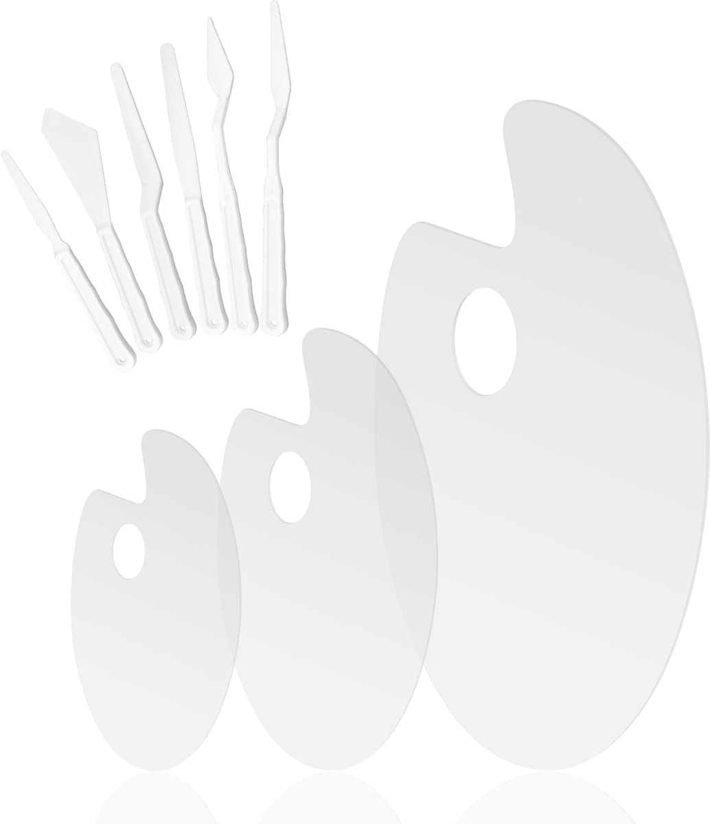 IMPERATORIS®   Kunststof – Verfpalet / Palet voor Schilderen – Verf Mengpalet – Voor Volwassenen en Kinderen – 3 Paletten en 6 Acrylspatels