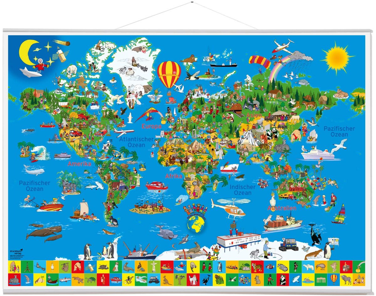 IMPERATORIS®   - Wanddecoratie - Luxe Stevig Papier - Werelddelen - Oceanen - Steden - Vlaggen - 45 x 65 x 0.05 cm