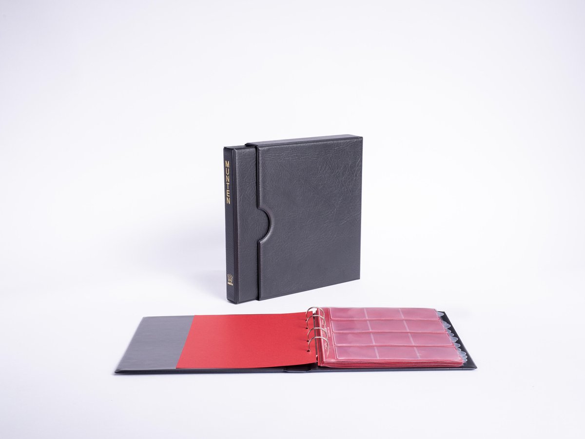   POPULAIR Classic - Zwart - Muntenalbum incl. Cassette, Zwart met goudopdruk, incl. 5 muntbladen en rode schutbladen