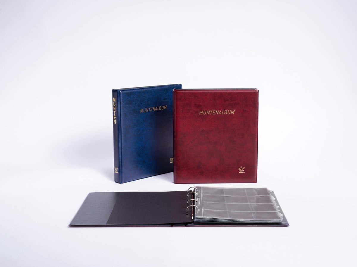   POPULAIR de Luxe - Rood - Gewatteerd Muntenalbum, met goudopdruk, incl. 5 muntbladen en zwarte schutbladen