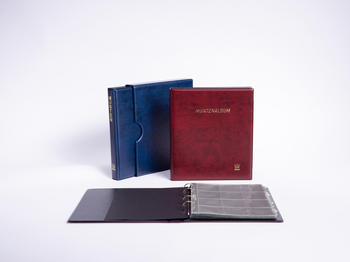   POPULAIR de Luxe - Rood - Gewatteerd Muntenalbum incl. Cassette, met goudopdruk, incl. 5 muntbladen en zwarte schutbladen