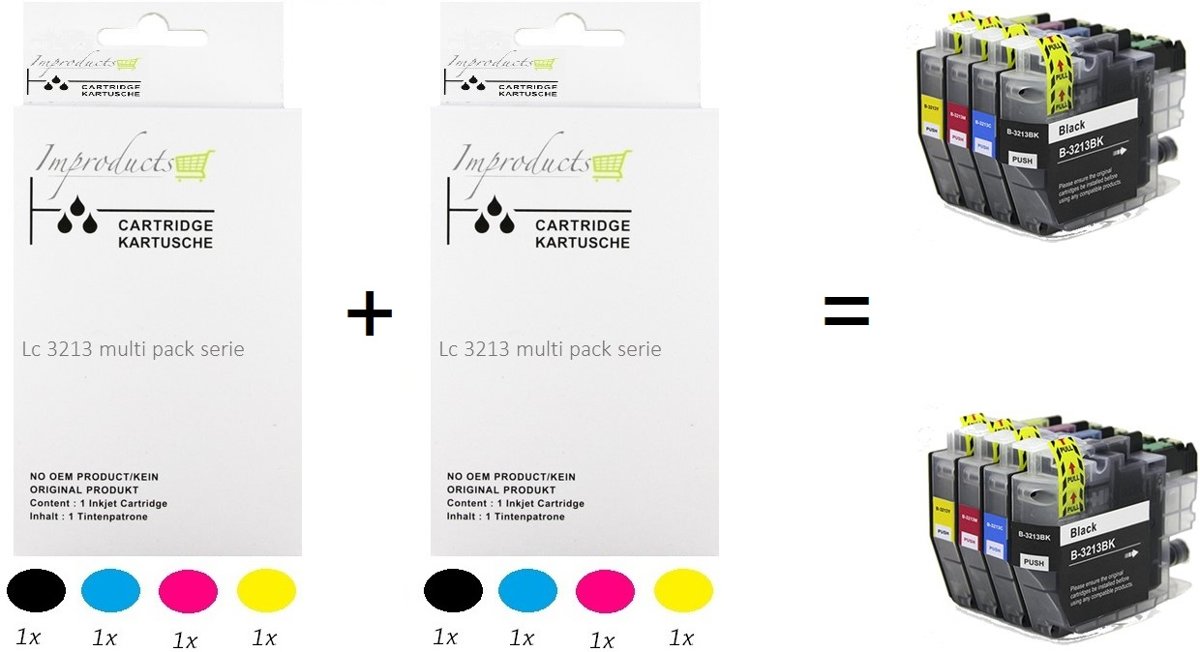 Improducts® Huismerk Inktcartridge Alternatief Brother LC3213/ LC-3213 / 3213 Inktcartridges Multipack van 2x 4 Stuks (2x LC3213BK zwart, 2x LC3213C cyaan, 2x LC3213M magenta, 2x LC3213Y geel)