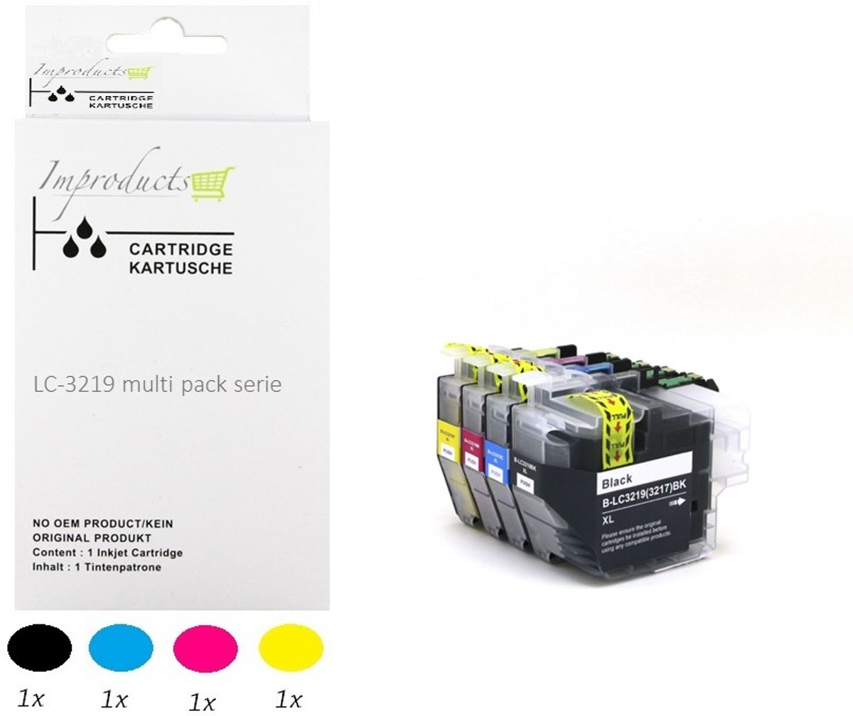 Improducts® Huismerk Inktcartridge Alternatief Brother LC3219/ LC-3219 / 3219 Inktcartridges Multipack van 4 Stuks (1x LC3219BK zwart, 1x LC3219C cyaan, 1x LC3219M magenta, 1x LC3219Y geel)