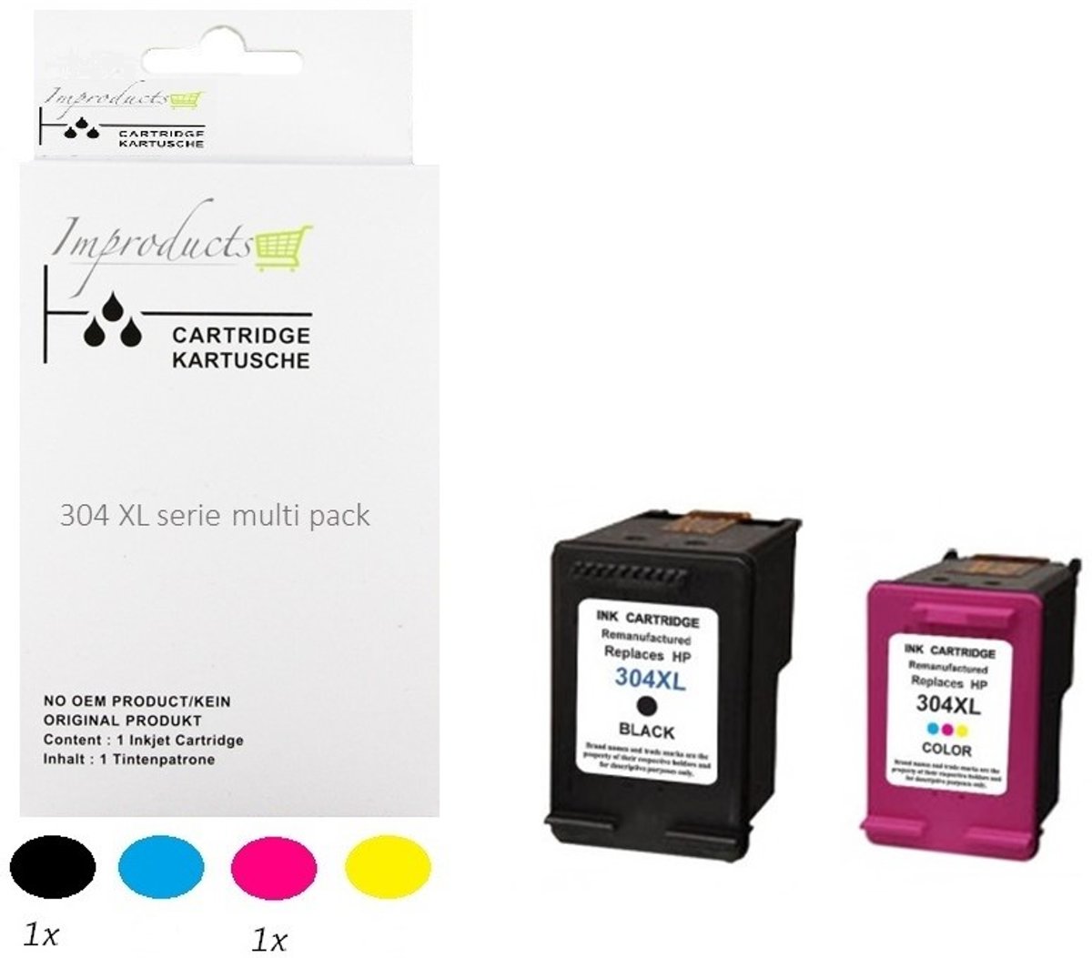 Improducts® Huismerk Inktcartridge Alternatief HP 304 en 304 XL - HP 304XL 304XL - Zwart N9K08AE en Kleur N9K07AE  complete set kleur en zwart